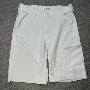 Huk Cargo Fishing Shorts Men M White 10" Stretch Next Level Performance